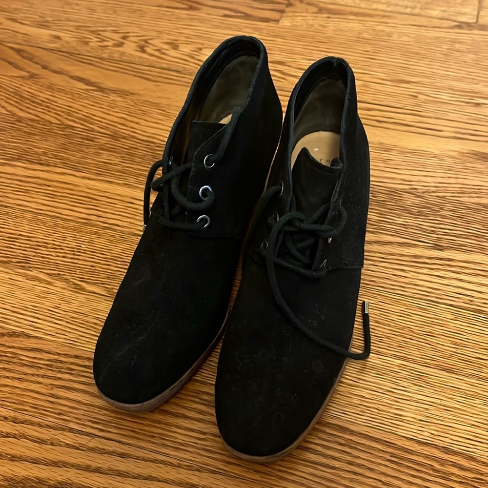 Cole Haan black suede Platform tie up booties size 8.5